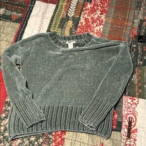 Cynthia Rowley Textured Green Crew Neck Sweater